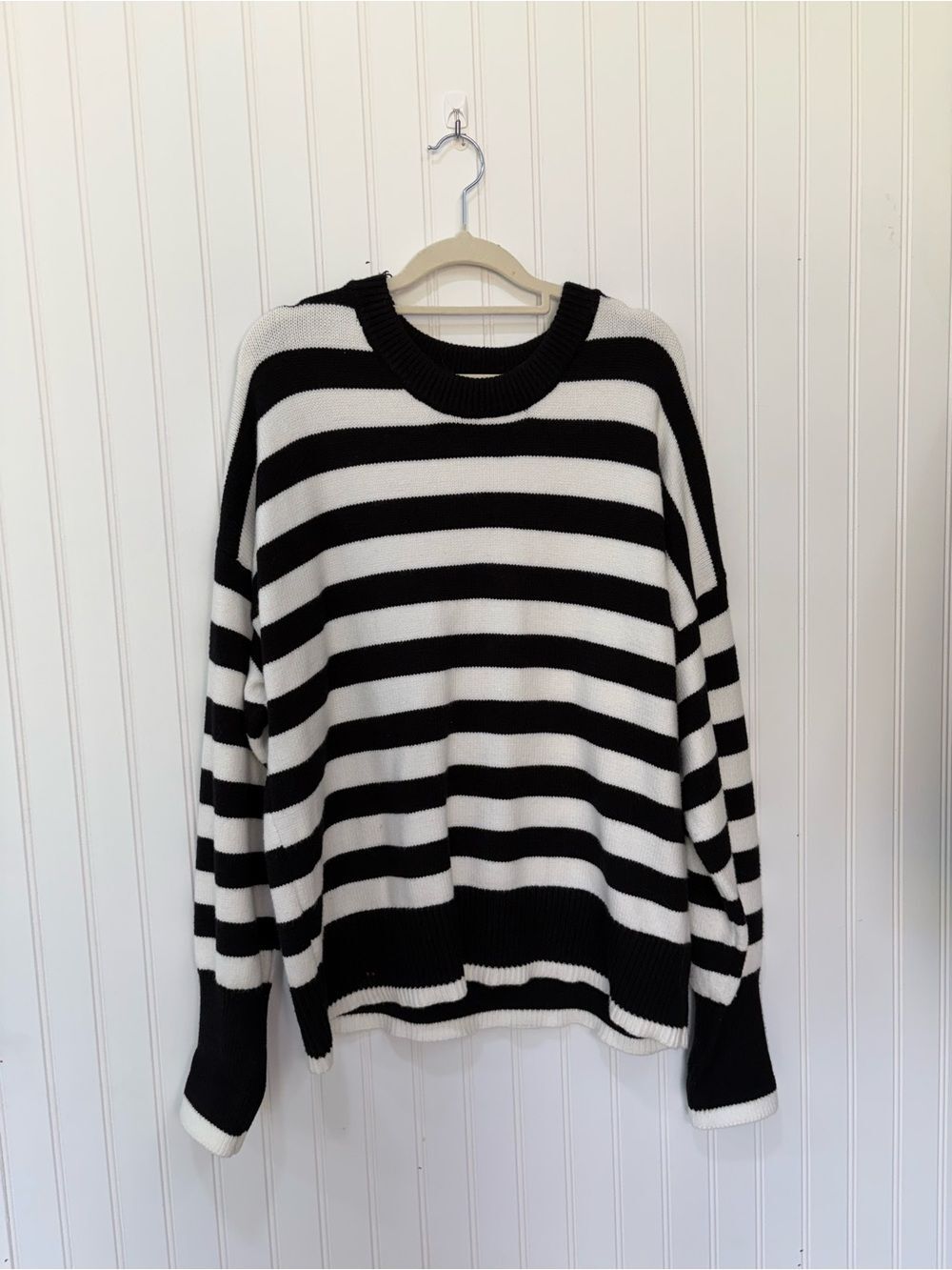 Philosophy Black and White Striped chunky Scoopneck Sweater